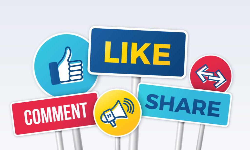 Social Media Marketing Like Comment Share Signs