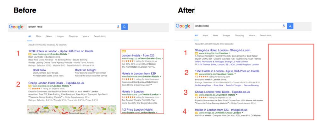 Google side ad placement before and after photo