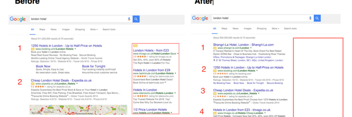 Google side ad placement before and after photo